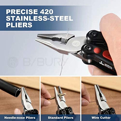 Gifts for Men, BIBURY Multitool Pliers, 14 in 1 Multi Tool with Flashlight, Scissors, Knife, Stainless Steel Pocket Multifunctional Tool for Camping, Survival, Fishing, Hiking, Hunting