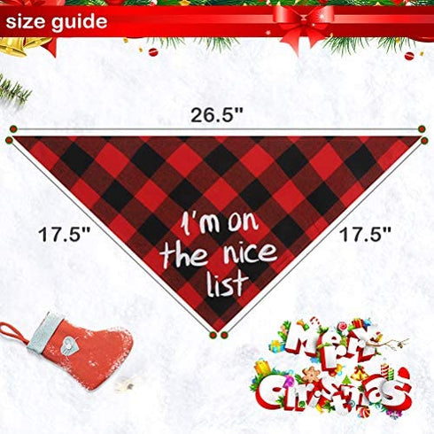 BINGPET Christmas Dog Bandanas - 3 Pack Plaid Pet Triangle Scarfs with Printing for Small Medium Large Dogs