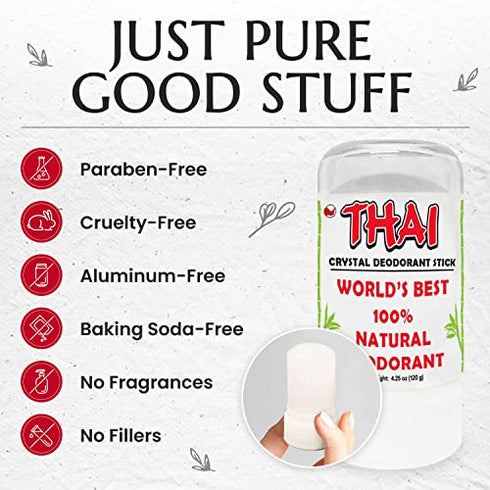 2-PACK Thai Crystal Deodorant Salt Stone - Clinically Tested, Dermatologist Approved - Natural Unscented Aluminum-Free for Women Men & Teens