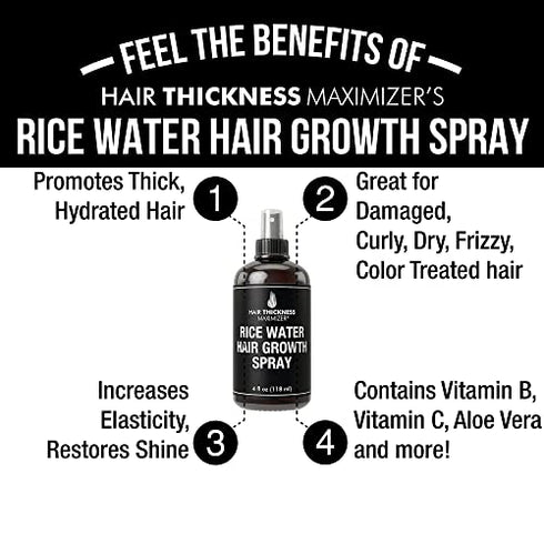 Rice Water Hair Growth Spray. Vegan Hair Thickening Moisturizing, Hydrating Volumizer Sprays For Men, Women with Vitamin B, C, Aloe Vera. Leave in Fermented Mist For Dry, Frizzy, Weak Hair. Unscented