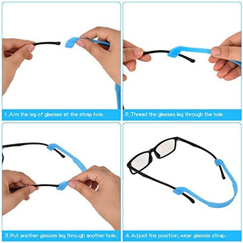 8 Pack Glasses Strap, Kids Eyeglasses Sunglasses Strap Glasses Band Holder Eyewear Retainer, Silicone Elastic Sports Toddlers Glasses Strap with Ear Grip Hooks, 8 Colors