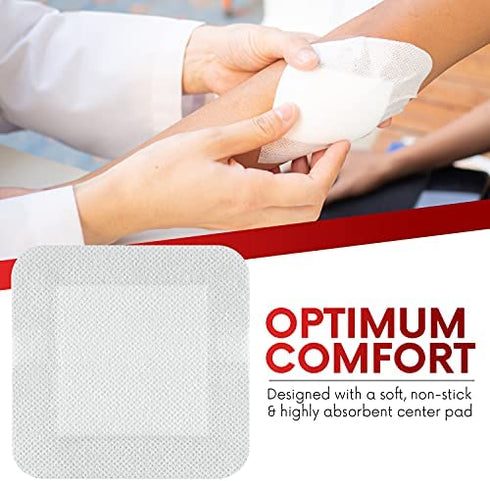 HEALQU Bordered Gauze Island Dressing - 50 Count, 2.4"x4" Sterile Individually Wrapped Gauze Pads with Water-Resistant, Non-Woven Backing - Soft and Breathable Wound Dressing for First Aid & Medical