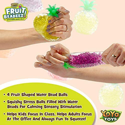 YoYa Toys Beadeez Squishy Fruit Stress Balls Toy (4-Pack) Tropical Designs Filled with Colorful, Squeezable Gel Water Beads - Promote Stress Relief, Calm Focus, Fun Play - Girls, Boys, Adults