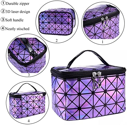 UBMSA Makeup Bag,Travel Bag Essentials with Mirror for Women Girls Gifts,Cosmetics Bag Case Storage,Travel Size Toiletries for Brush Jewelry Organizer Accessories (Purple)