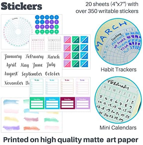 Ultimate Productivity Journal Supplies Kit - 31 Piece Set, Custom-Designed Supplies for Bullet Dotted Journals, Includes Stickers, Stencils, Washi Tapes and Sticky Notes by Sunny Streak
