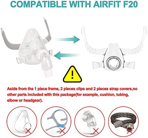 Frame Supplies Compatible with AirFit F20 Frame,Frame and Headgear Clips Compatible with AirFit F20,Package Included 1 Piece Frame,2 Pieces Headgear Clips and 2 Pieces Strap Covers