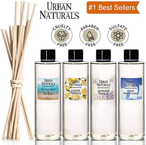 Urban Naturals Patchouli Woods Reed Diffuser Refill Oil with Replacement Sticks Kit | Sandalwood, Patchouli & Ylang Ylang Room Scent. Vegan. Made in The USA
