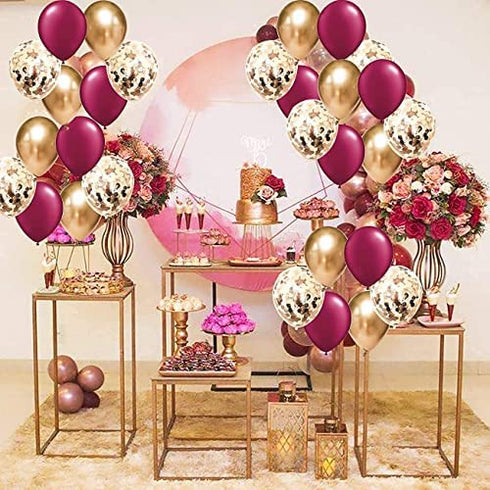 Burgundy Rose Gold Confetti Balloons of 15pcs for Burgundy Birthday Party Decorations Women/Rose Gold Latex Balloons for Maroon Rose Gold Wedding Party Background 2022 Graduation Decorations