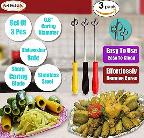 3 pcs Zucchini Squash Cucumber Corer Vegetable Corers Drill Stainless Steel Core Remover Coring Tool Kitchen Stuffed Vegetables Veggies Seed Remover Tools Remove Seeds Eggplant 10" Long Gadgets