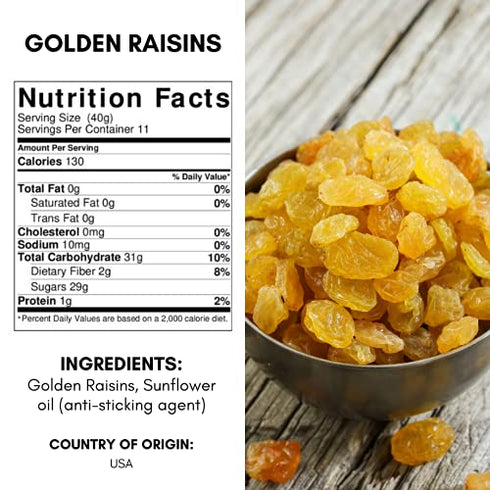 Amrita Golden Raisins 1 lb | No Added Sugar, Naturally Sweet, Gluten Free Dried Sultanas, Kishmish | Packed Fresh in Resealable Bags | Yellow Raisins, White Raisins, Vegan Snacks, Healthy Snacks