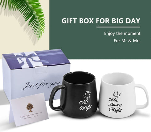 Wedding Anniversary Presents for Couples, Mr Right Mrs Always Right Coffee Mugs, Couple Gifts,Bridal Shower Gifts for Bride and Groom,Engagement Gifts,Husband and Wife Gifts Unique
