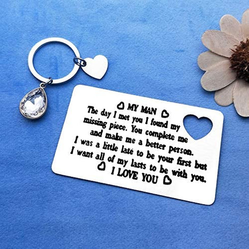 Engraved Wallet Insert Card for Husband Valentines Gift Couple Gifts To My Man Card Keychain Husband Gifts from Wife I Love You Gifts for Husband Boyfriend Christmas Anniversary Birthday Gifts for Men