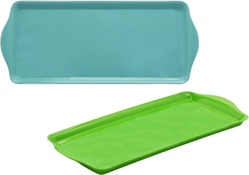2pcs 15-inch Melamine Rectangle Tray with Friut and Cake,Set of 2 Multicolor