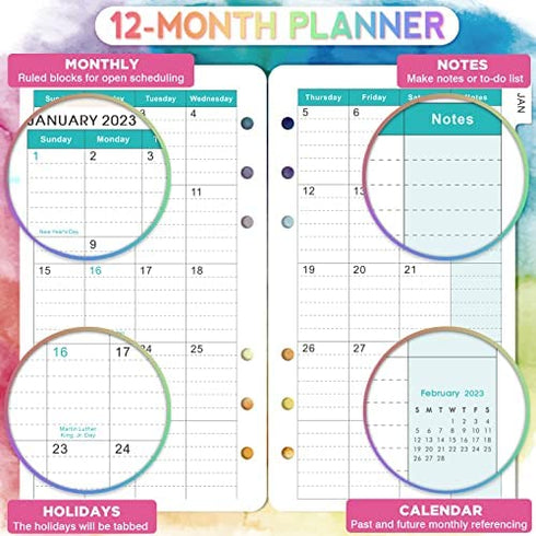 2023 Planner Refills - Planner Refills 2023, 2023 Weekly & Monthly Planner Refills, 2023 Planner Inserts, A6 Planner Refills, A6 Planner Inserts, 3-3/4" x 6-3/4", Jan.2023-Dec.2023, 6-Hole Punched - Watercolor Ink