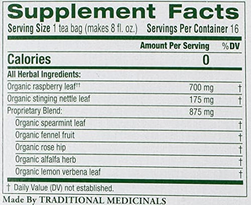 Traditional Medicinals Organic Pregnancy Tea Raspberry Leaf Herbal Tea, Supports Healthy Pregnancy, (Pack of 1) - 16 Tea Bags