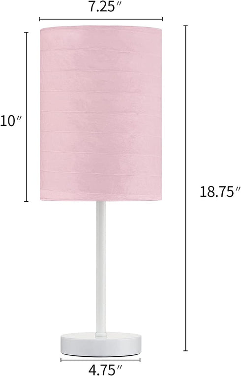PORTRES 18.75'' Traditonal Accent Table Lamp Set of 2 for Bedroom Desk Lamps for Living Room Kids Room Study Room Office Rustic Decor Nightstand Rice Paper Lamps( White& Pink)