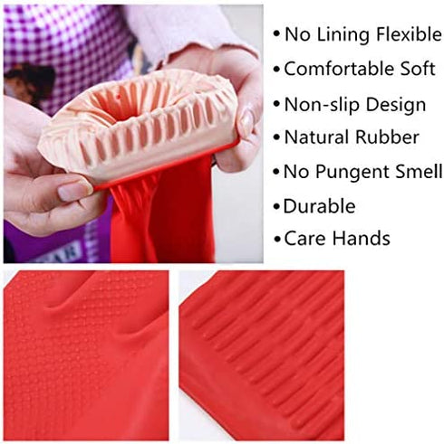 Rubber Cleaning Gloves Kitchen Dishwashing Glove 2-Pairs And Cleaning Cloth 2-Pack,Waterproof Reuseable. (Large)