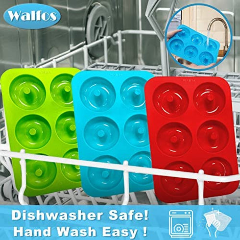 Walfos Silicone Donut Mold - Non-Stick Silicone Doughnut Pan Set, Just Pop Out! Heat Resistant, Make Perfect Donut Cake Biscuit Bagels, BPA FREE and Dishwasher Safe, Set of 3