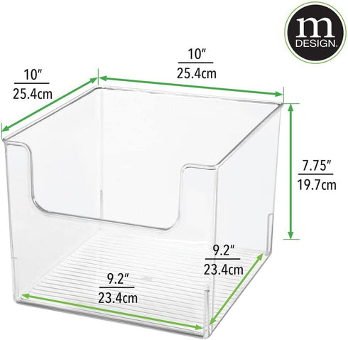 mDesign Plastic Open Front Food Storage Bin for Kitchen Cabinet, Pantry, Shelf, Fridge/Freezer - Organizer for Fruit, Potatoes, Onions, Drinks, Snacks, Pasta - 10" Wide - Clear