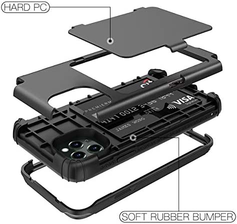 iPhone 11 Pro Max Wallet Case, WeLoveCase Defender Wallet Card Holder Cover with Hidden Mirror Three Layer Shockproof Heavy Duty Protection All-Round Armor Protective Case for iPhone 11 Pro Max Black