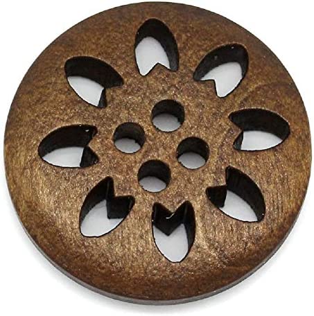 20 Pcs Brown Snowflake Carved 4 Holes Wood Buttons Wooden Sewing Buttons for DIY Craft