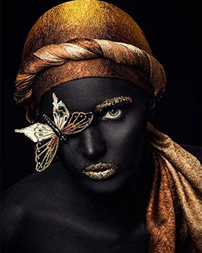 VOUORON African American Fashion Pop Gold Earrings Necklace Black Woman Wall Art Painting Set of 4 (8”X10” Canvas Picture) SPA Bathroom Pretty Girl Room Poster Art Prints Bedroom Home Decor Unframed