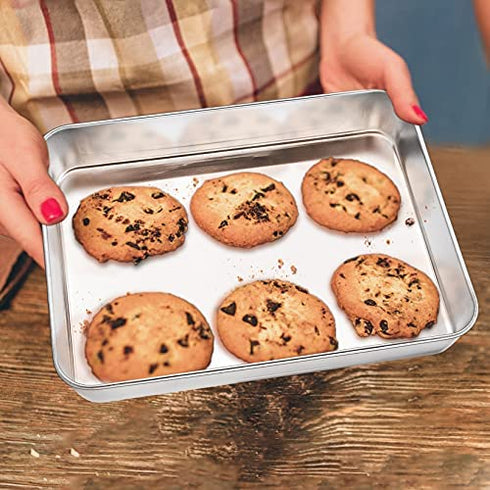 P&P CHEF Deep Toaster Oven Tray Pan, Stainless Steel Small Rectangular Baking Pan, Size 9.3”x7”x1.75”, Brush Finished & Easy Clean, Non Toxic & Heavy Duty
