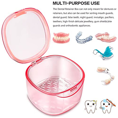 Uouovo 2022 Upgraded Denture Bath Box Cup, Retainer Cleaning Box, Complete Clean Care for Dentures, Denture Case - Second Generation (transparent pink)