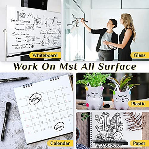 Magnetic Dry Erase Markers Fine Point - 12 Pack White board Markers with Eraser Cap for Kids, Black Low Odor Erasable Ultra Fine Tip Dry Erase Whiteboard Markers - School & Office Supplies