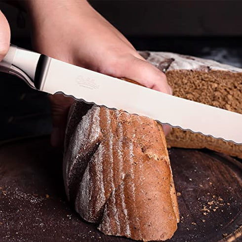 Orblue Serrated Bread Knife with Upgraded Stainless Steel Razor Sharp Wavy Edge Width - Bread Cutter Ideal for Slicing Homemade Bread, Bagels, Cake (8-Inch Blade with 5-Inch Handle)