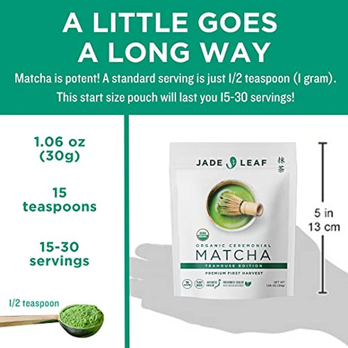 Jade Leaf Organic Matcha Green Tea Powder - Authentic Japanese Origin - Premium First Harvest Ceremonial Grade (1.06 Ounce)