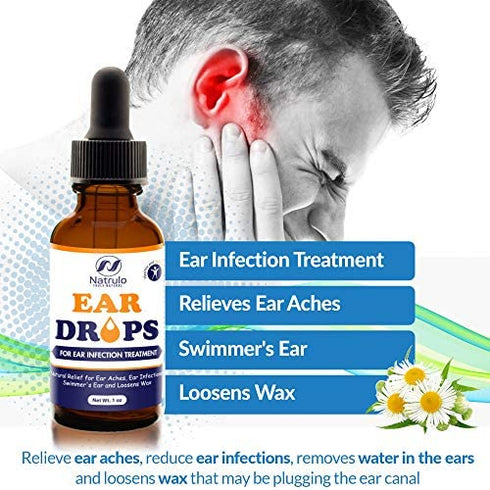 Natural Ear Drops for Ear Infection Treatment – Herbal Eardrops for Adults, Children & Pets – Relieves Ear Aches, Infections, Itchy Ears, Swimmer's Ear, & Loosens Wax – Kids Safe Treatment Made in USA