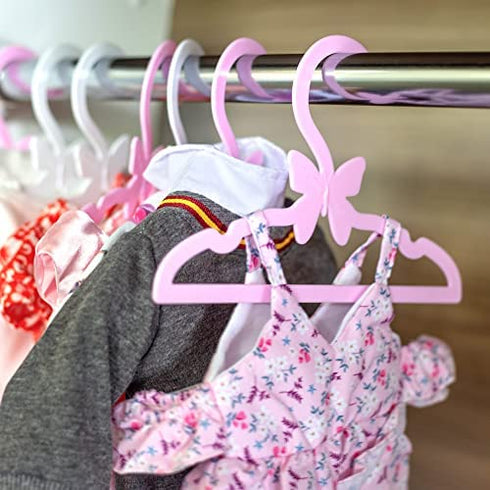 Doll Clothes Hangers for American 18" Dolls - Set of 12 White Butterfly Hangers - Coat Hangers, Holds Shirt, Pants, Skirt - Gifts for Girls