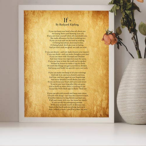 "IF You Can Keep Your Head"- Rudyard Kipling Poem Page Print-8 x 10" Poetic Wall Art. Distressed Parchment Print-Ready To Frame. Retro Home-Office-School-Library Decor. Great Art Gift for Poetry Fans.