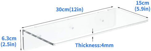 FEMELI Clear Acrylic Floating Wall Shelf for Figures Collections Plant Photo in Bedroom Living Room Office,Wall Mounted Storage Shelf 12 Inch,2 Pack