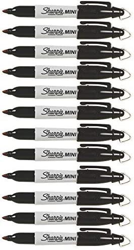 Sharpie Mini Permanent Markers with Golf Keychain Clips, Fine Point, Black Ink, 12-Pack