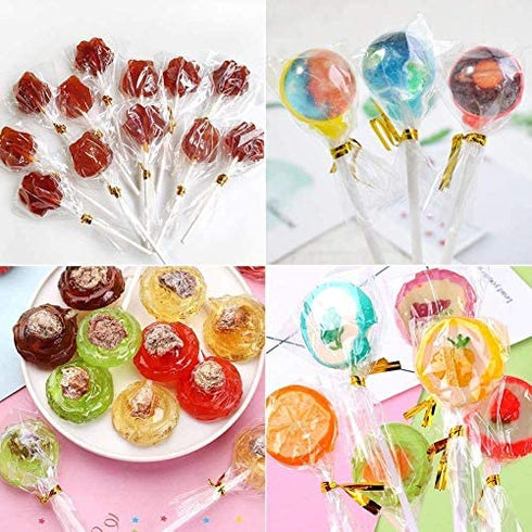 TAIHUIMY 360Pcs 6inch Lollipop Sticks, Cake Pop Lollipops, Chocolates and Cookies Bag Set Including 120 Parcel Bags, 120 Papery Treat Sticks, 120 Gold Twist Ties