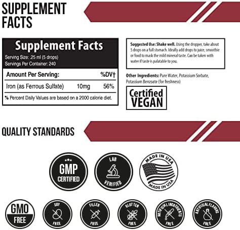Ionic Liquid Iron Supplement (236 Servings) – Highest Absorption Rate Allows for Smaller Dose & Less Stomach Issues - Non-Flavored, Vegan, Ionically Charged, Earth-Sourced Minerals