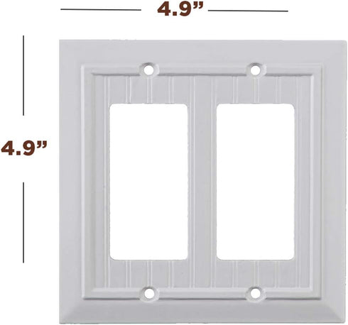 SleekLighting Pack of 2 Wall Plate Outlet Switch Covers | Classic White Beadboard Wall plates| Variety of Styles: Decorator / Duplex / Toggle / Blank / & Combo | Size: 2 Gang Rocker
