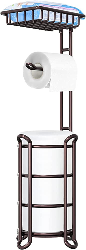 Toilet Paper Holder Stand Tissue Paper Roll Dispenser with Shelf for Bathroom Storage Holds Reserve Mega Rolls-Bronze