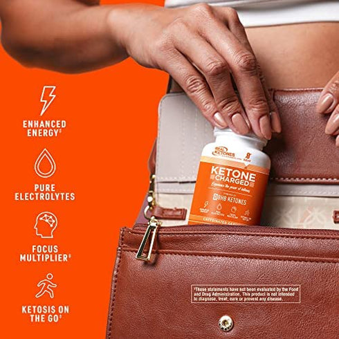 Real Ketones - Day Time AM Caffeine Keto Pills - BHB Exogenous Ketones Capsules, Energy, Focus and Rapid Ketosis (30 Servings)
