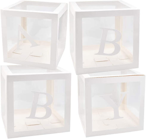 Baby Shower Boxes Party Decorations, 4-Pack Transparent Balloons Boxes D©cor with BABY Letters Blocks for Boys Girls Baby Shower Decorations Gender Reveal Bridal Showers Birthday Party Backdrop