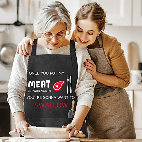 Funny Apron, BBQ Grill Apron with 2 Pockets, Funny Aprons for Men, Women, One Size Fits All, Cooking Aprons, Personalized Apron, BBQ Gift Apron for Father, Christmas Gift - Once You Put My Meat In