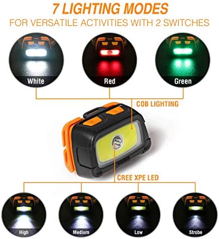 EverBrite Headlamp-300 Lumens Headlight with Red/Green/White Light and Tail Light, 7 Lighting Modes, Perfect for Trail Running, Camping, Hiking and More, Adjustable Headband,3 AAA Batteries Included