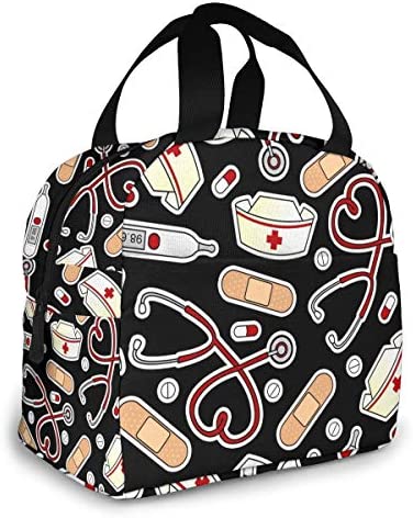 Medical Thermometer Nurse Hat Lunch Bag For Women Girls Kids Insulated Picnic Pouch Thermal Cooler Tote Bento Large Meal Prep Cute Bag Big Leakproof Soft Bags For Lunch Box, Camping, Travel, Fishing