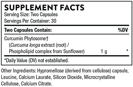 Thorne Curcumin Phytosome 1000 mg (Meriva) - Clinically Studied, High Absorption - Supports Healthy Inflammatory Response in Joints, Muscles, GI Tract, Liver, and Brain - 60 Capsules - 30 Servings