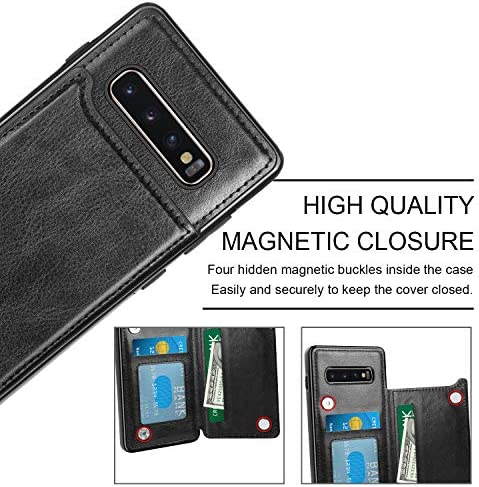 HianDier Wallet Case for Galaxy S10 Plus Slim Protective Case with Credit Card Slot Holder for Men Flip Folio Soft PU Leather Magnetic Closure Cover Case for Samsung Galaxy S10 Plus 6.4 Inches, Black