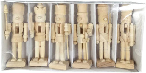 Sizet Unfinished Wood Nutcracker Ornaments Unpainted Mini Wooden Figurines, Set of 6