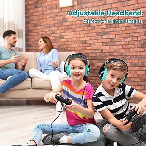 rockpapa Comfort+ Kids Headphones with Microphone and Volume Control, Boys Girls Student Over-Ear Headphones Wired for School Classroom Laptop PC Computer Tablet Black Teal
