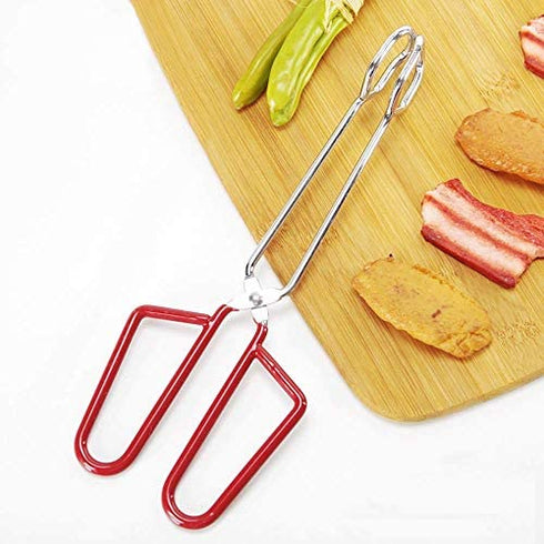 Stainless Steel Kitchen Tongs Hiash Heavy Duty Cooking Tongs Good Grips 10-Inch Scissors Tongs with Comfortable Red Handle for Cooking Barbecue, Set of 2